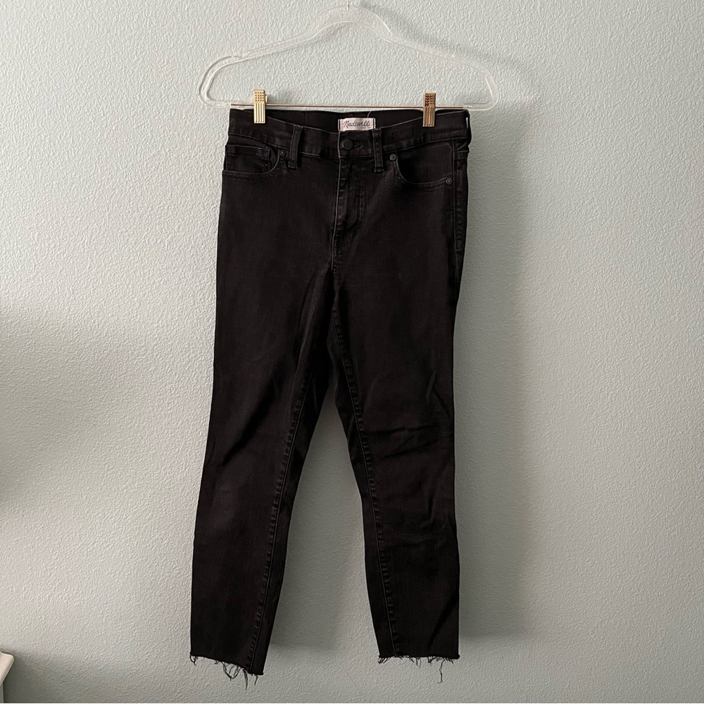 Madewell Black High Riser Skinny Denim Ankle Jeans Raw Hem Sz 28